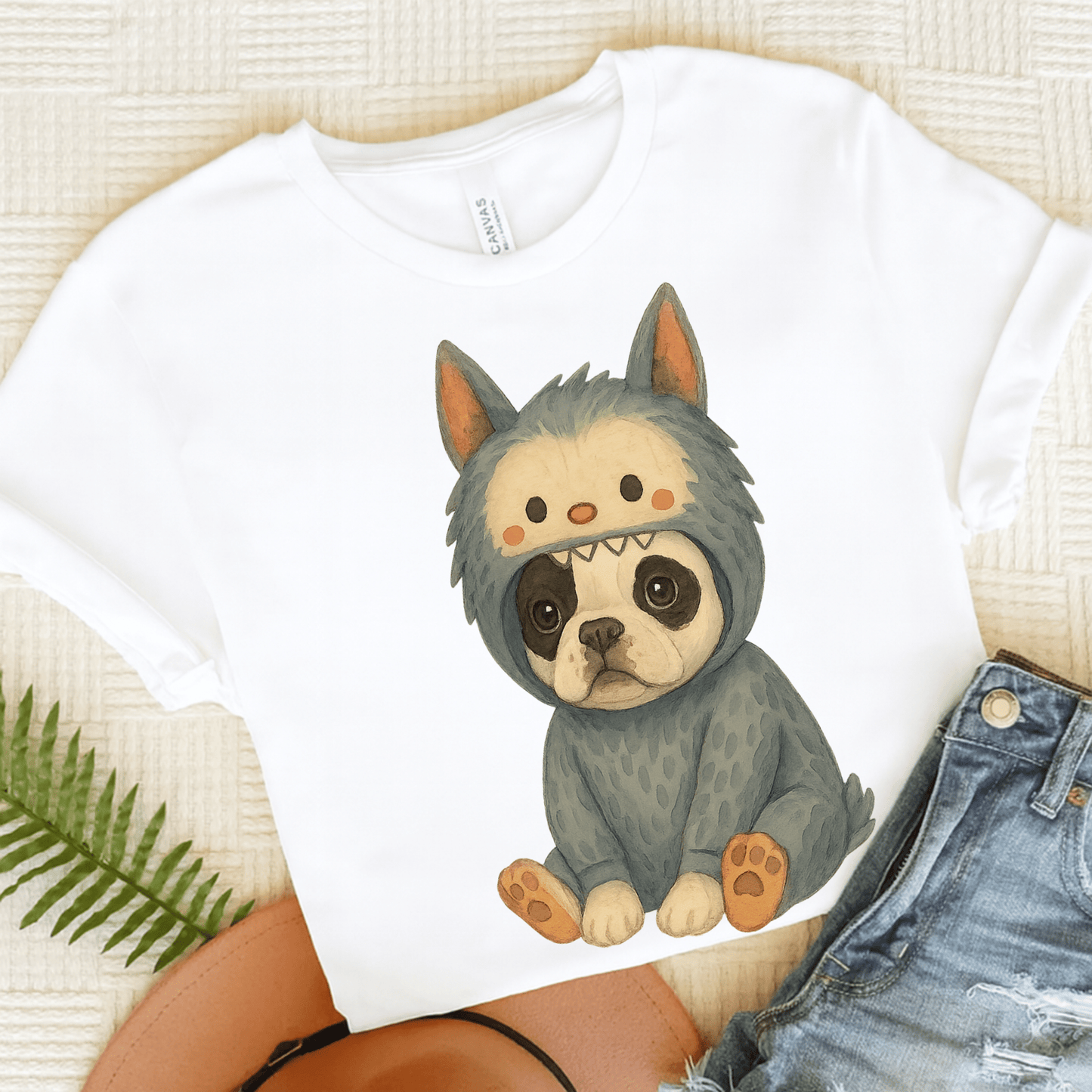 Printify T-Shirt White / S Piebald French Bulldog Little Monster TShirt