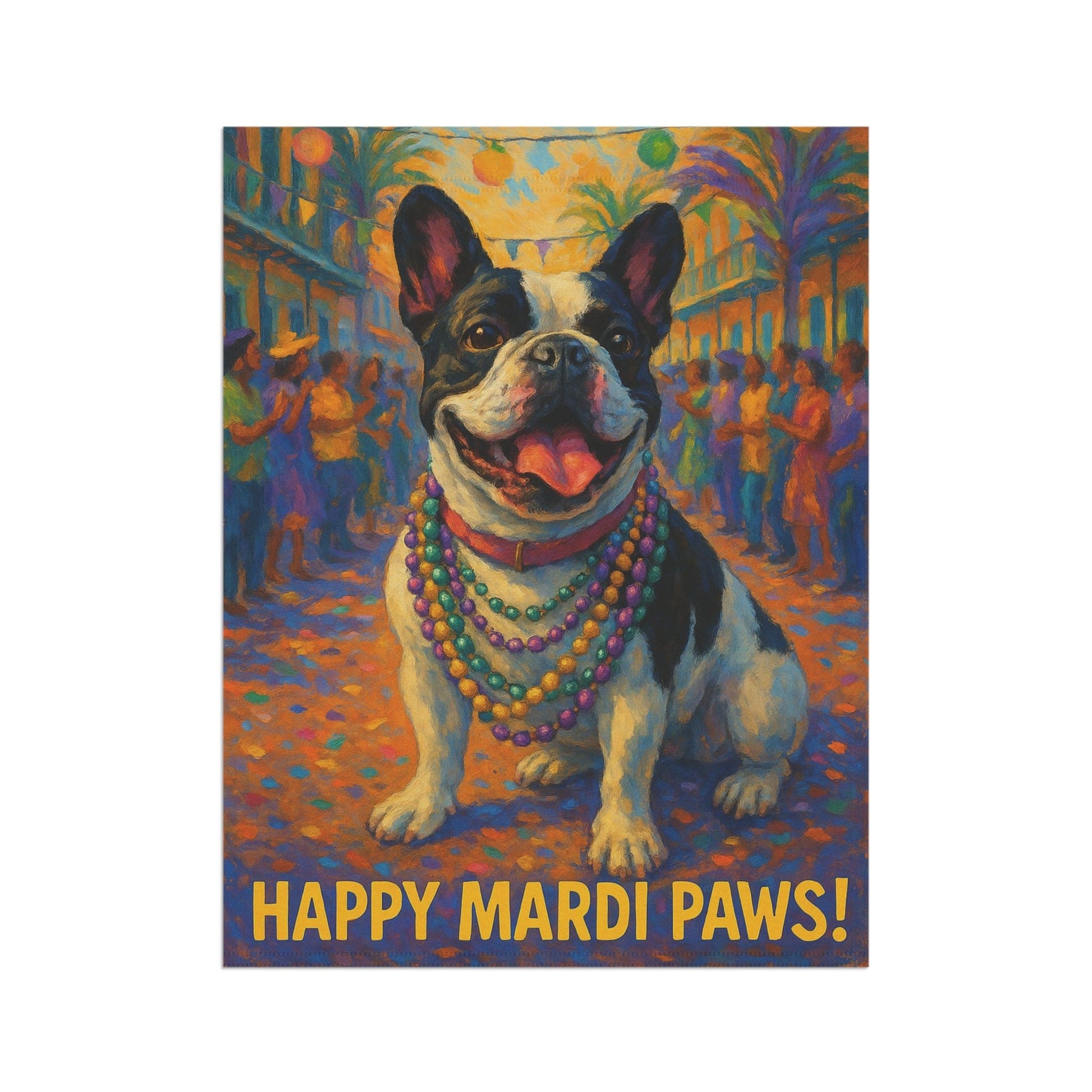 Piebald French Bulldog Mardi Gras Paws Garden Flag