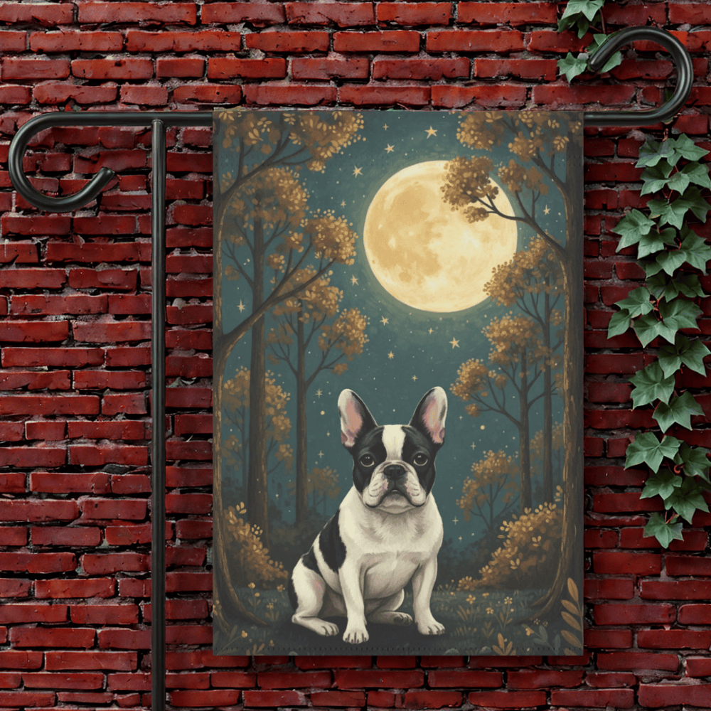 Piebald French Bulldog Nighttime Garden Yard Flag 12'' × 18''
