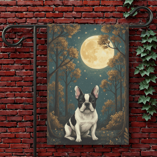 Piebald French Bulldog Nighttime Garden Yard Flag 12'' × 18''
