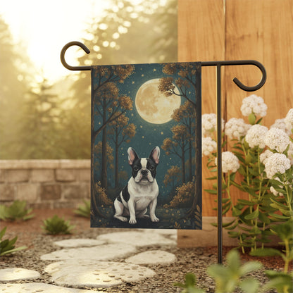 Piebald French Bulldog Nighttime Garden Yard Flag