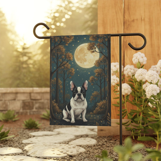 Piebald French Bulldog Nighttime Garden Yard Flag