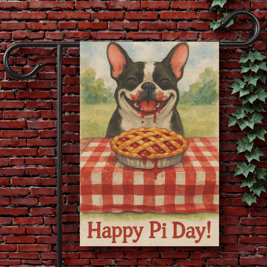 Piebald French Bulldog Pi Day Garden Flag 12'' × 18''