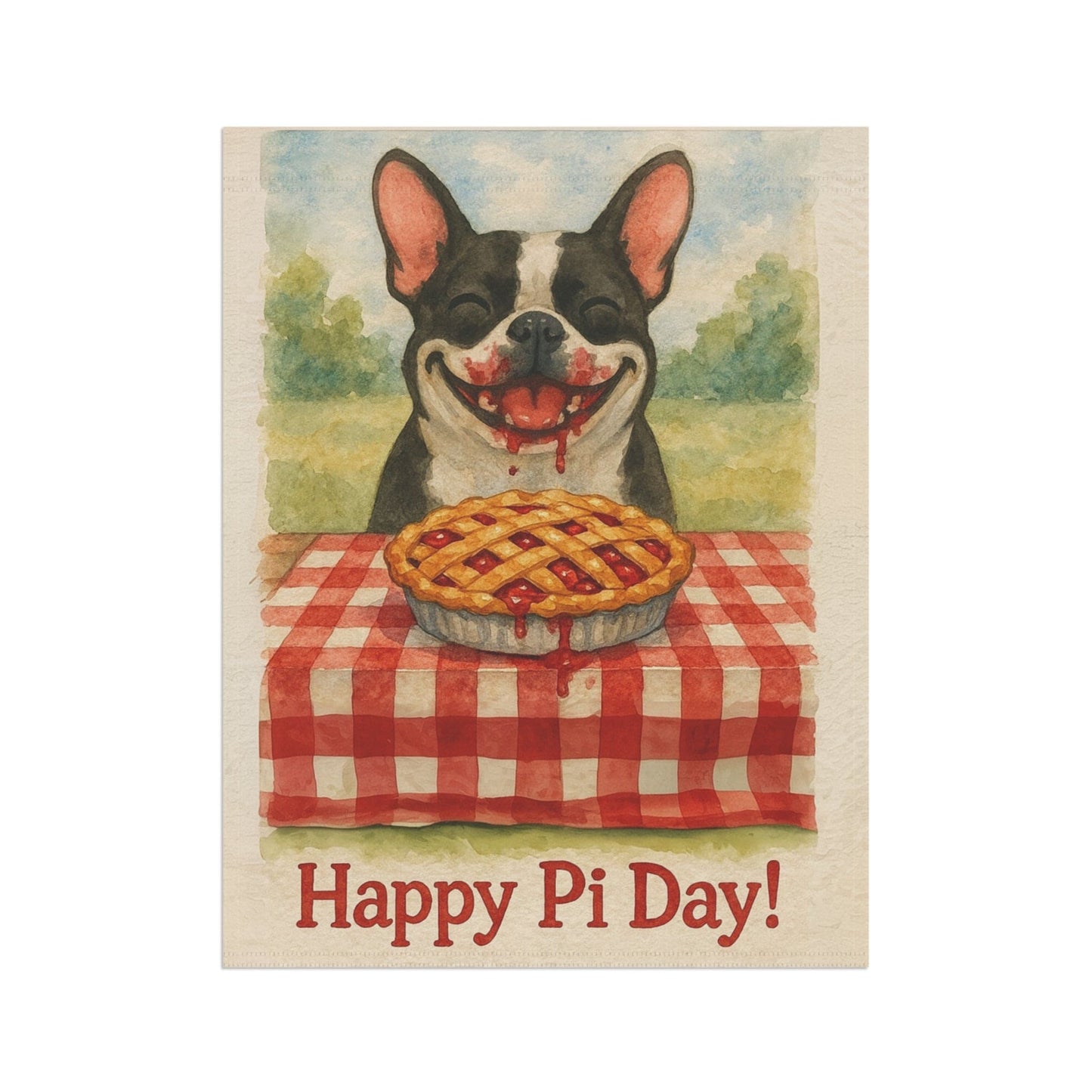 Piebald French Bulldog Pi Day Garden Flag