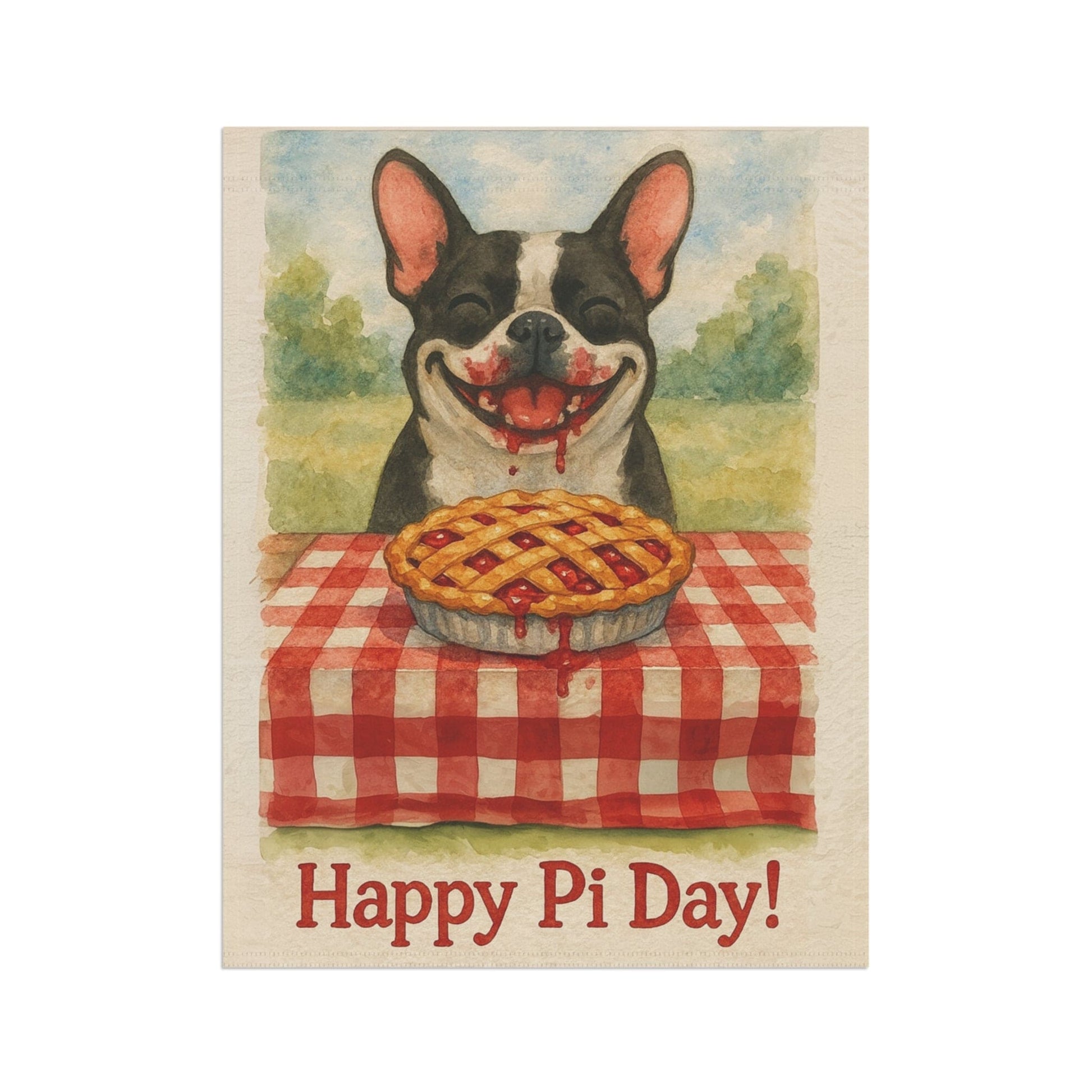 Piebald French Bulldog Pi Day Garden Flag