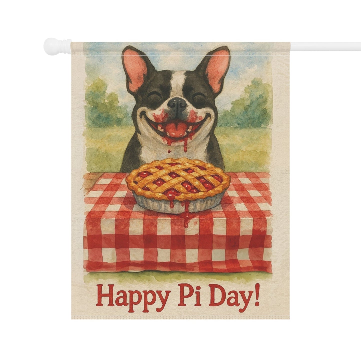 Piebald French Bulldog Pi Day Garden Flag