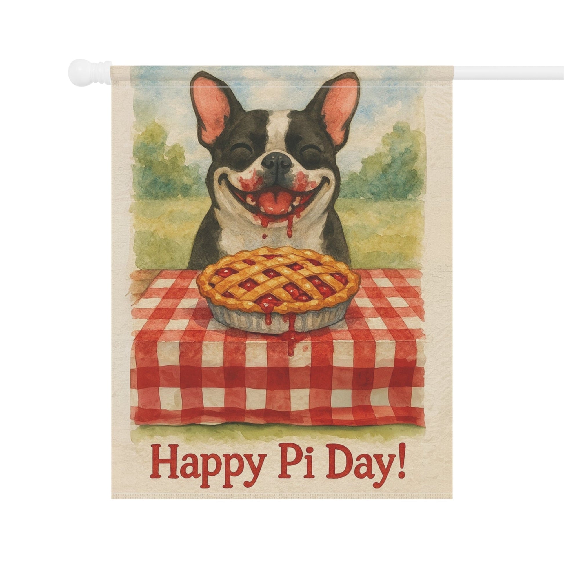 Piebald French Bulldog Pi Day Garden Flag