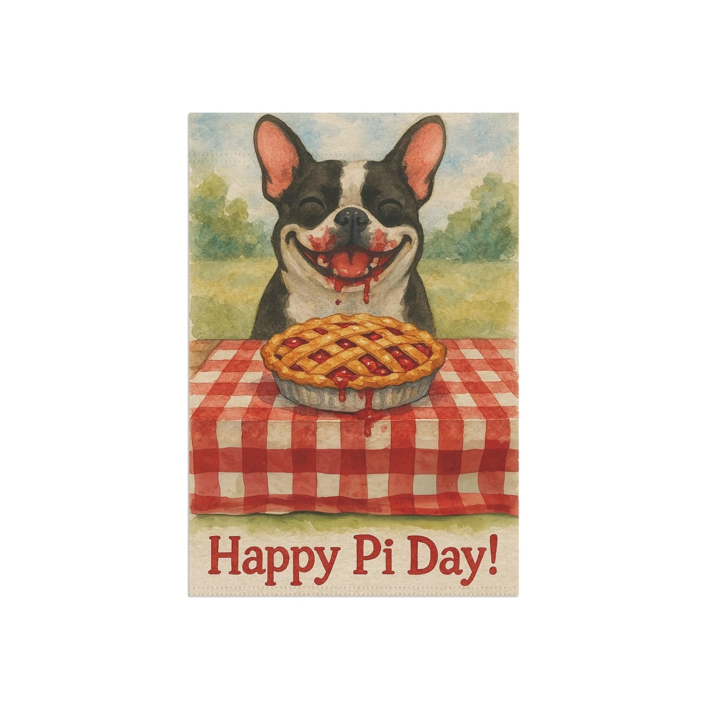 Piebald French Bulldog Pi Day Garden Flag