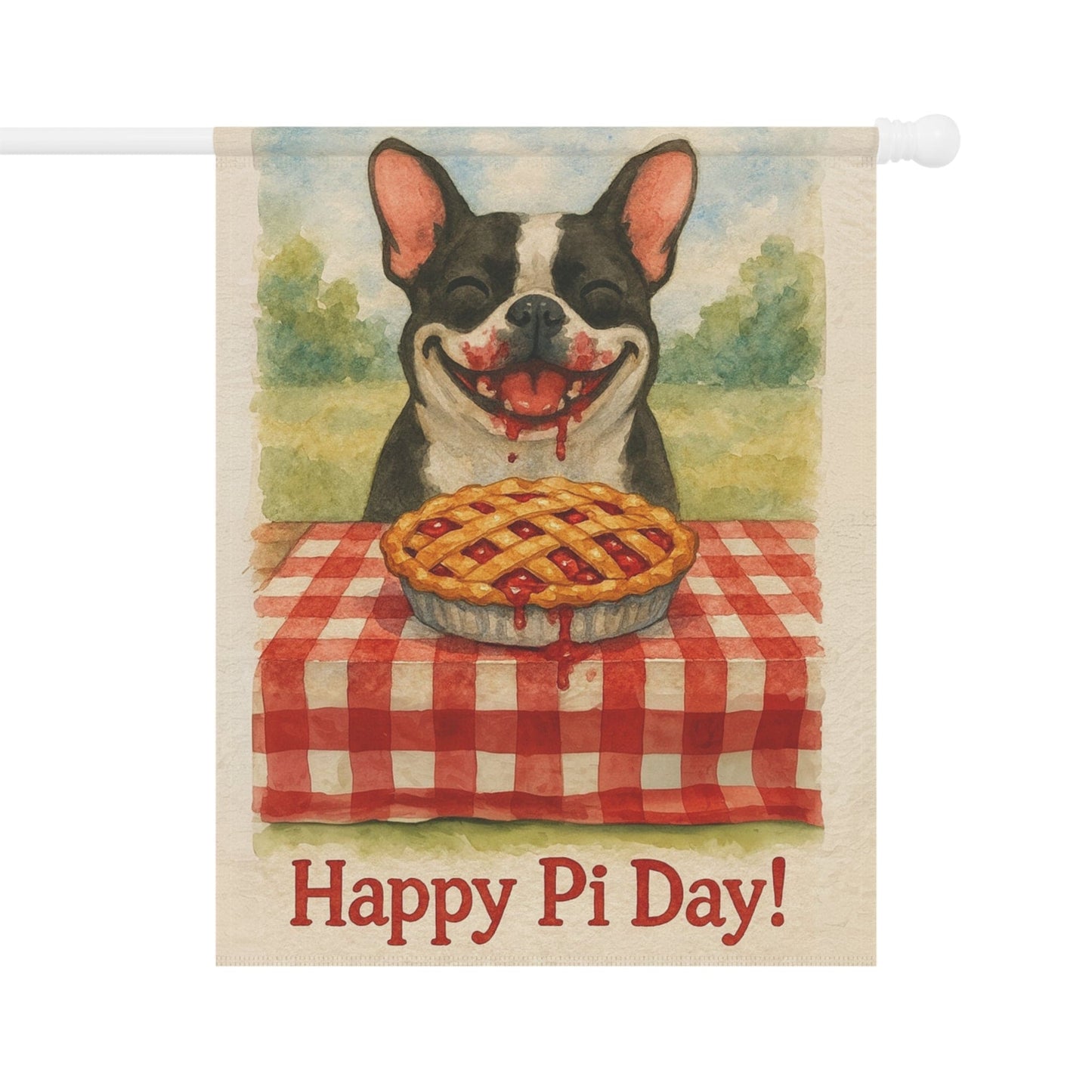 Piebald French Bulldog Pi Day Garden Flag