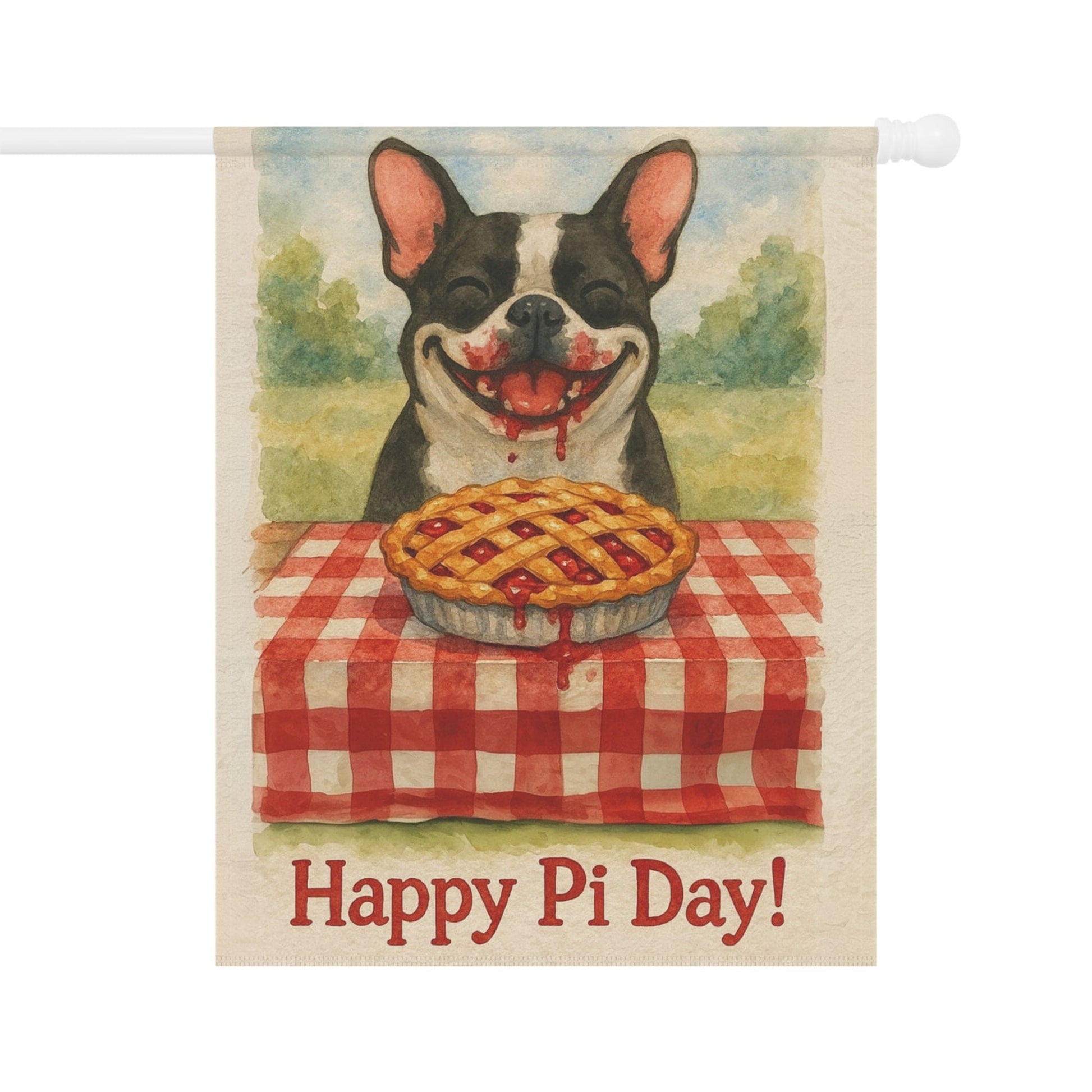Piebald French Bulldog Pi Day Garden Flag