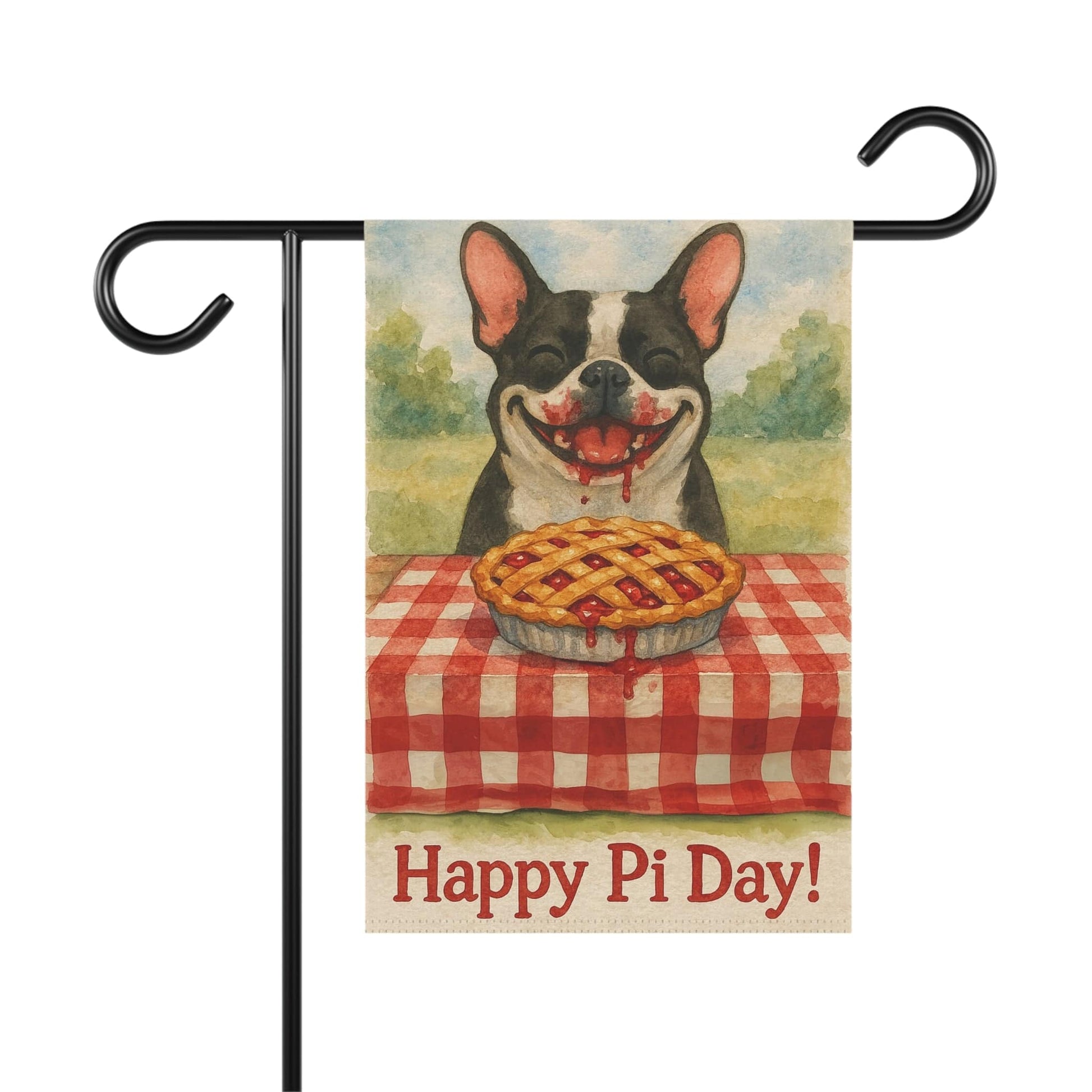 Piebald French Bulldog Pi Day Garden Flag