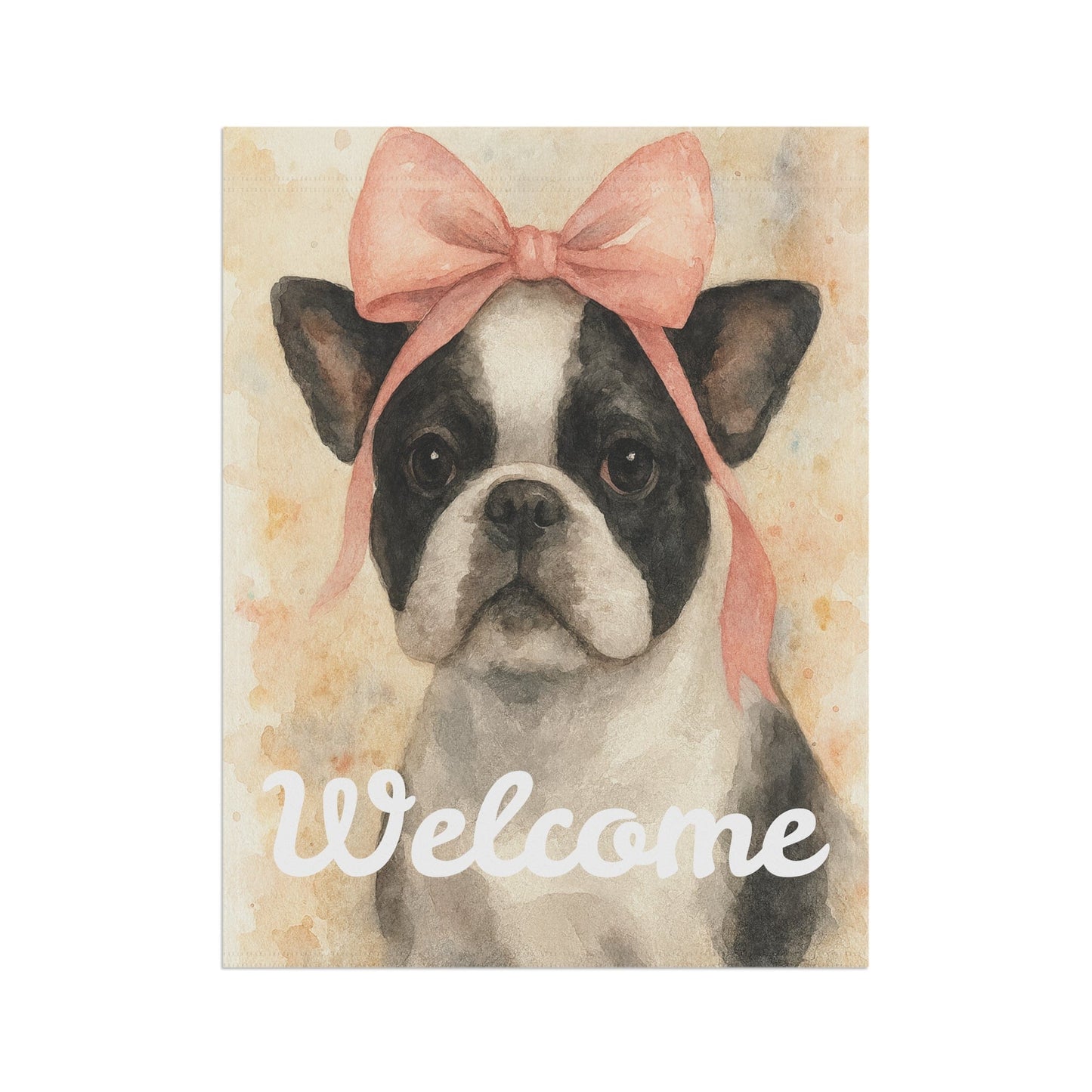 Piebald French Bulldog Pink Coquette Garden Flag