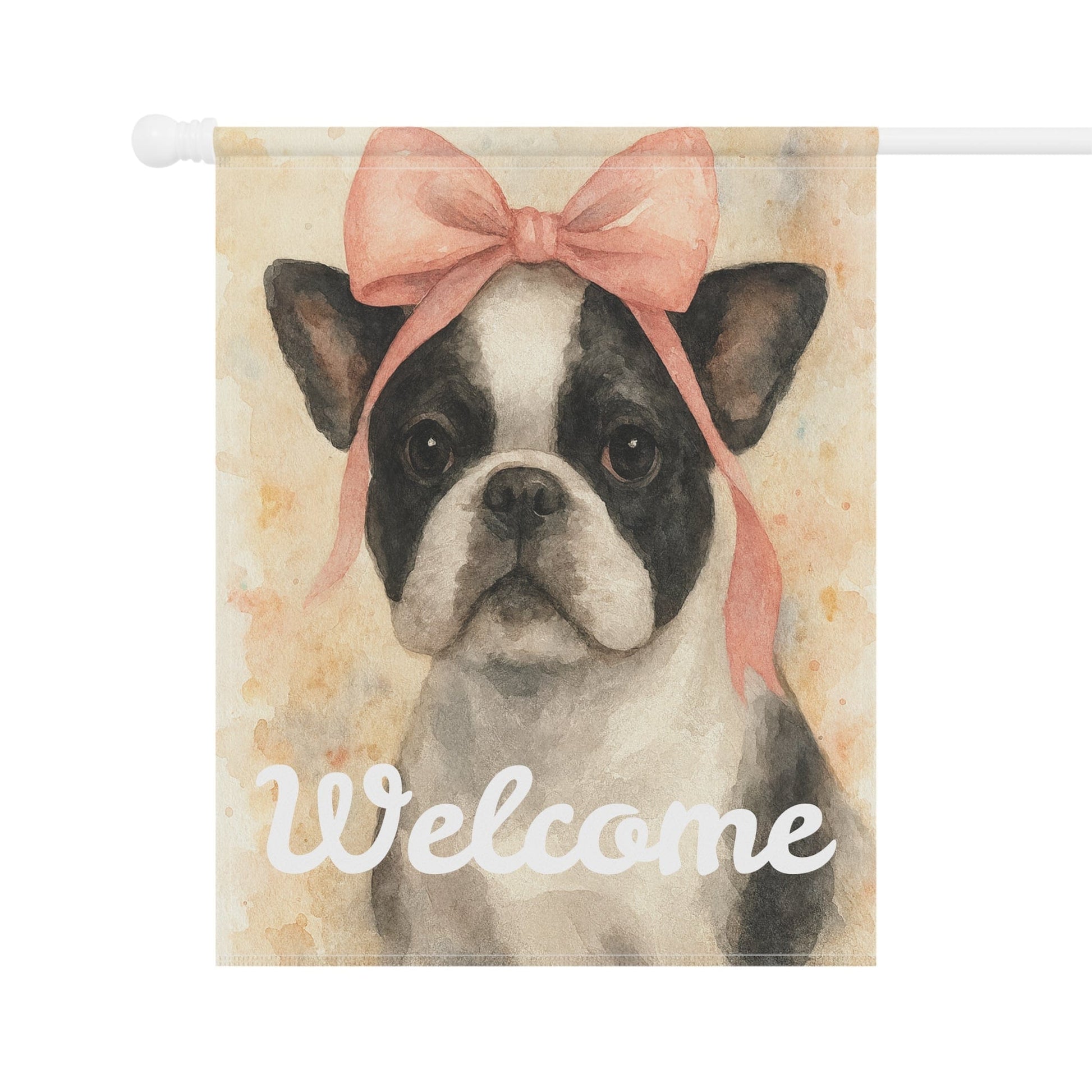 Piebald French Bulldog Pink Coquette Garden Flag