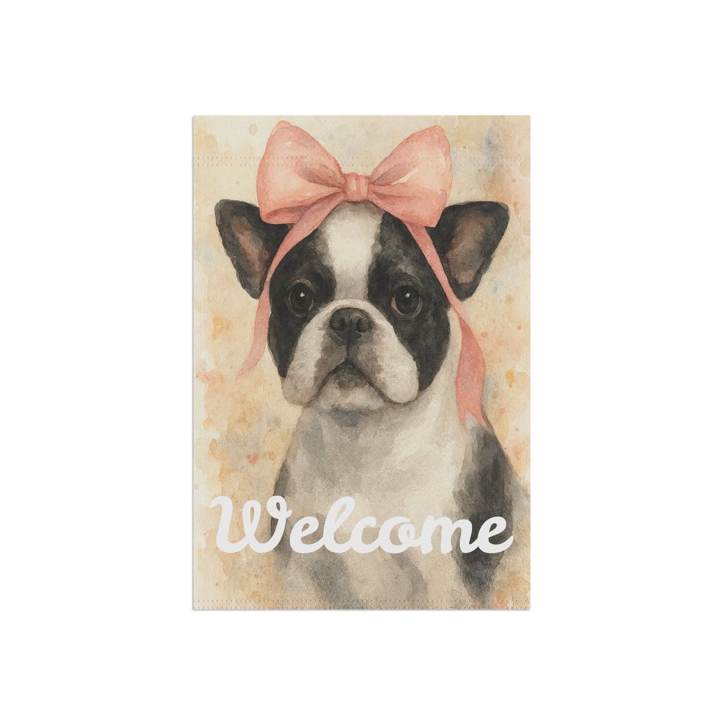Piebald French Bulldog Pink Coquette Garden Flag