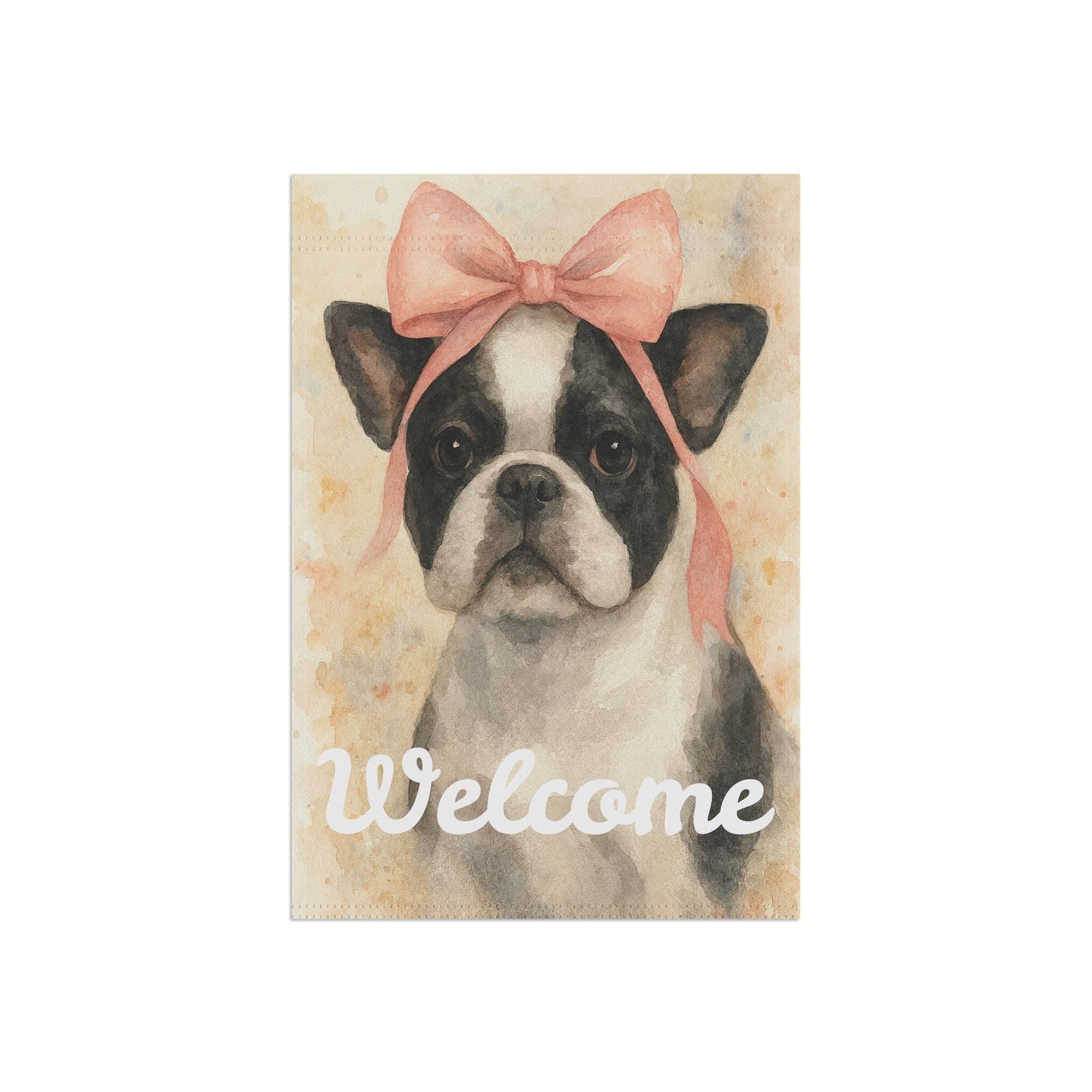 Piebald French Bulldog Pink Coquette Garden Flag