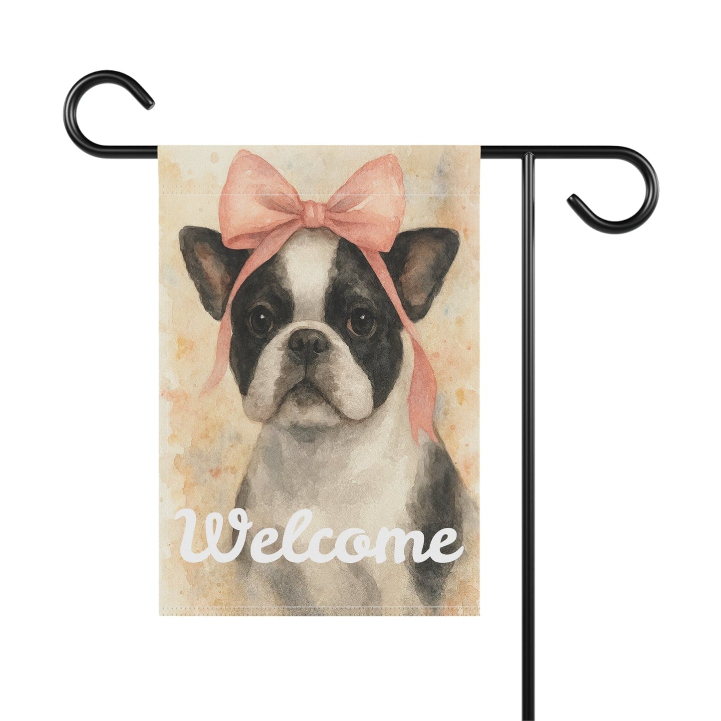 Piebald French Bulldog Pink Coquette Garden Flag
