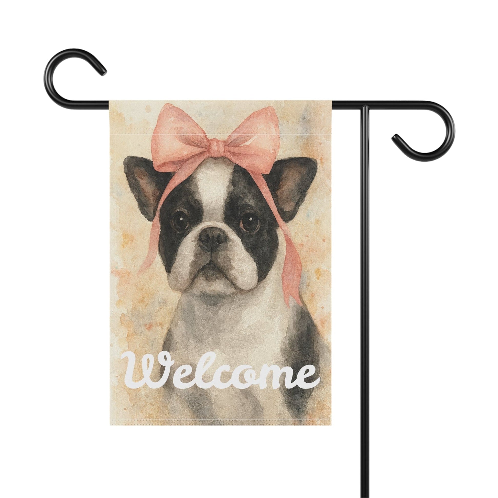 Piebald French Bulldog Pink Coquette Garden Flag