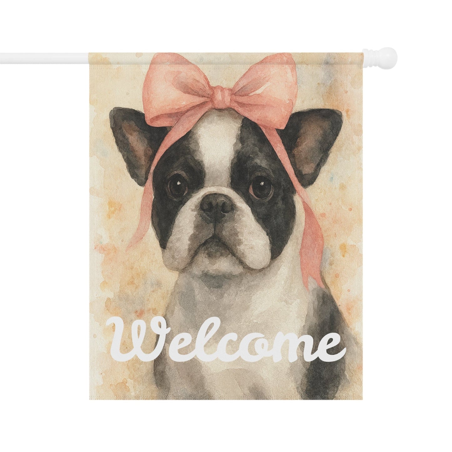 Piebald French Bulldog Pink Coquette Garden Flag