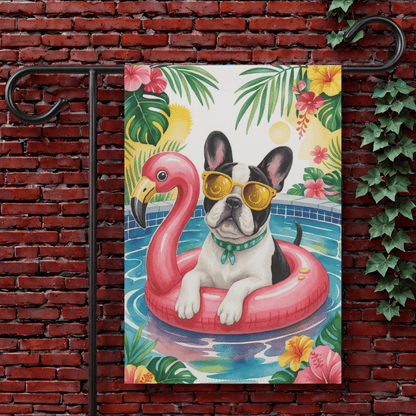 Piebald French Bulldog Pool Garden Flag 12'' × 18''