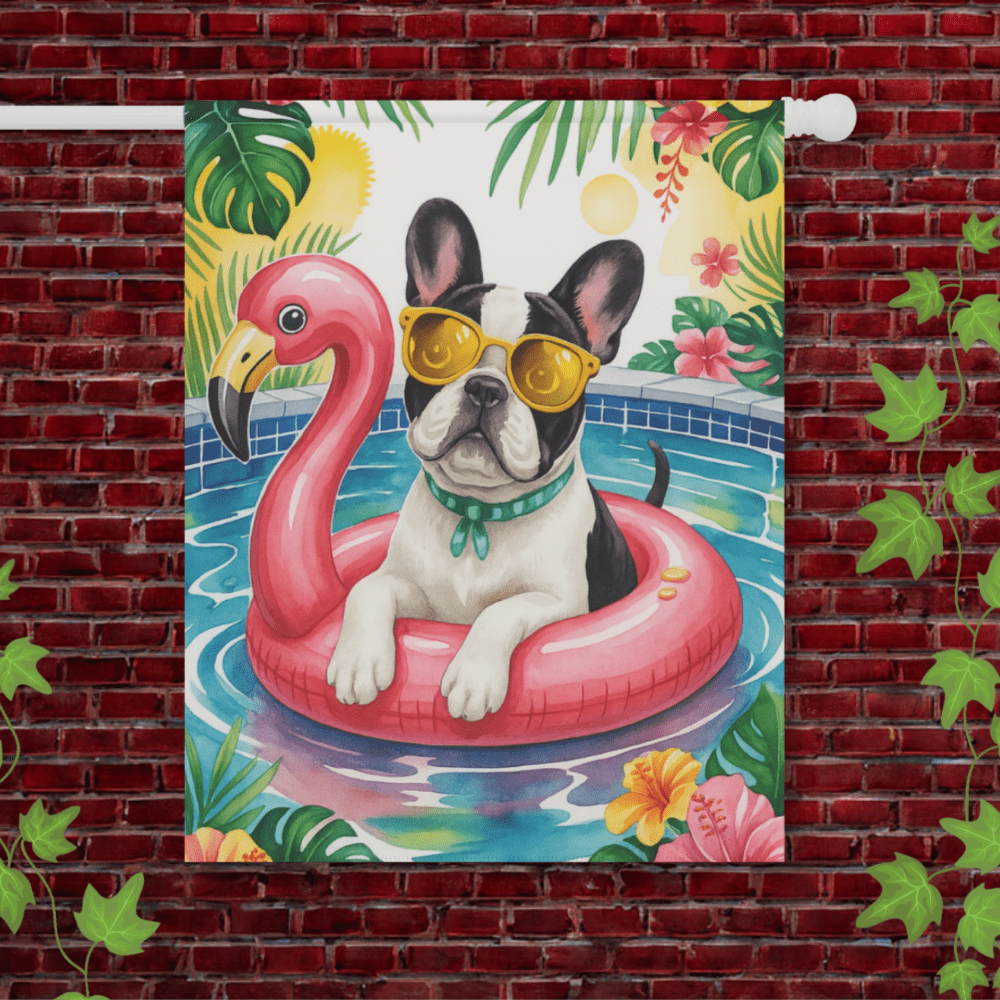 Piebald French Bulldog Pool Garden Flag 24.5'' × 32''