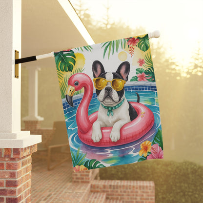 Piebald French Bulldog Pool Garden Flag
