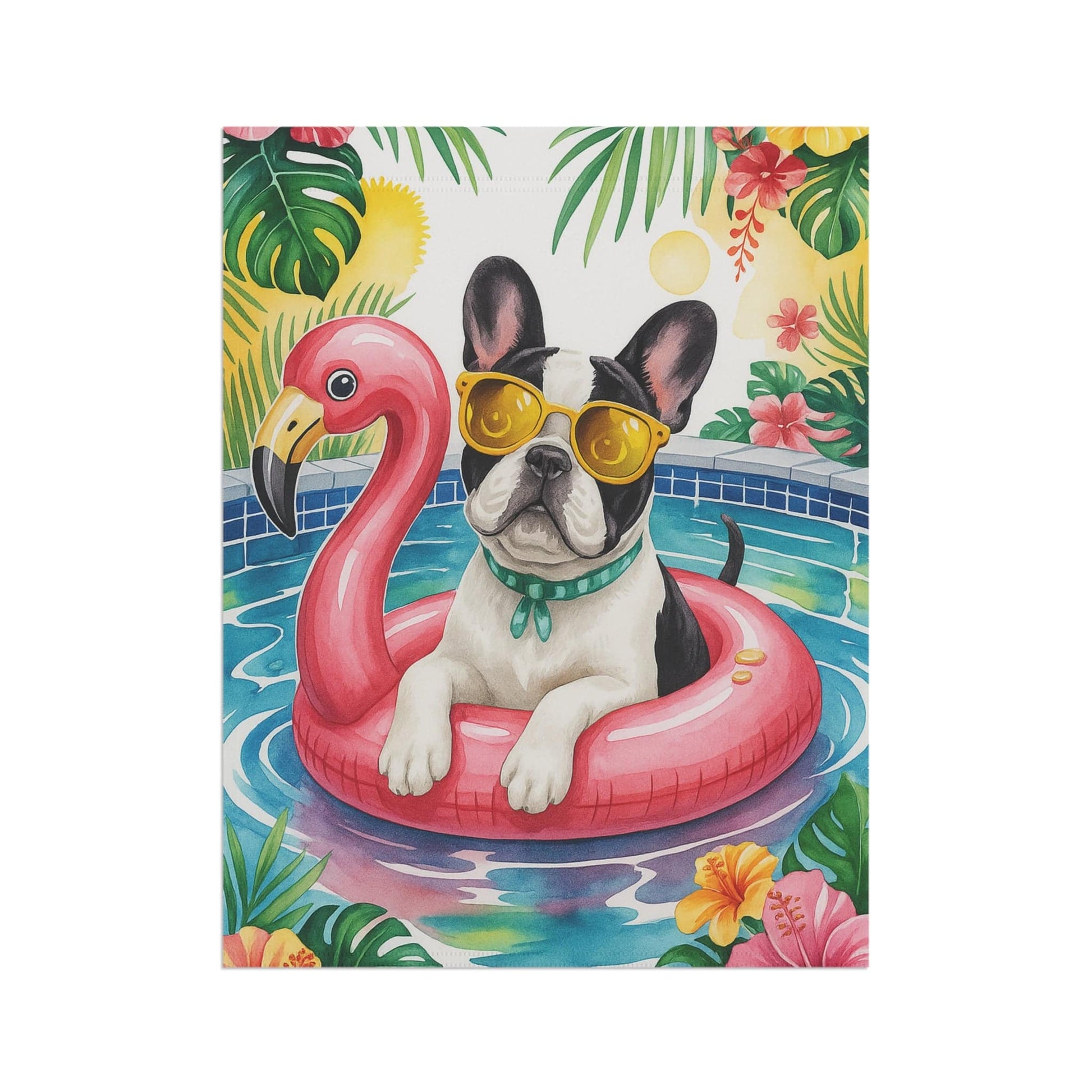 Piebald French Bulldog Pool Garden Flag