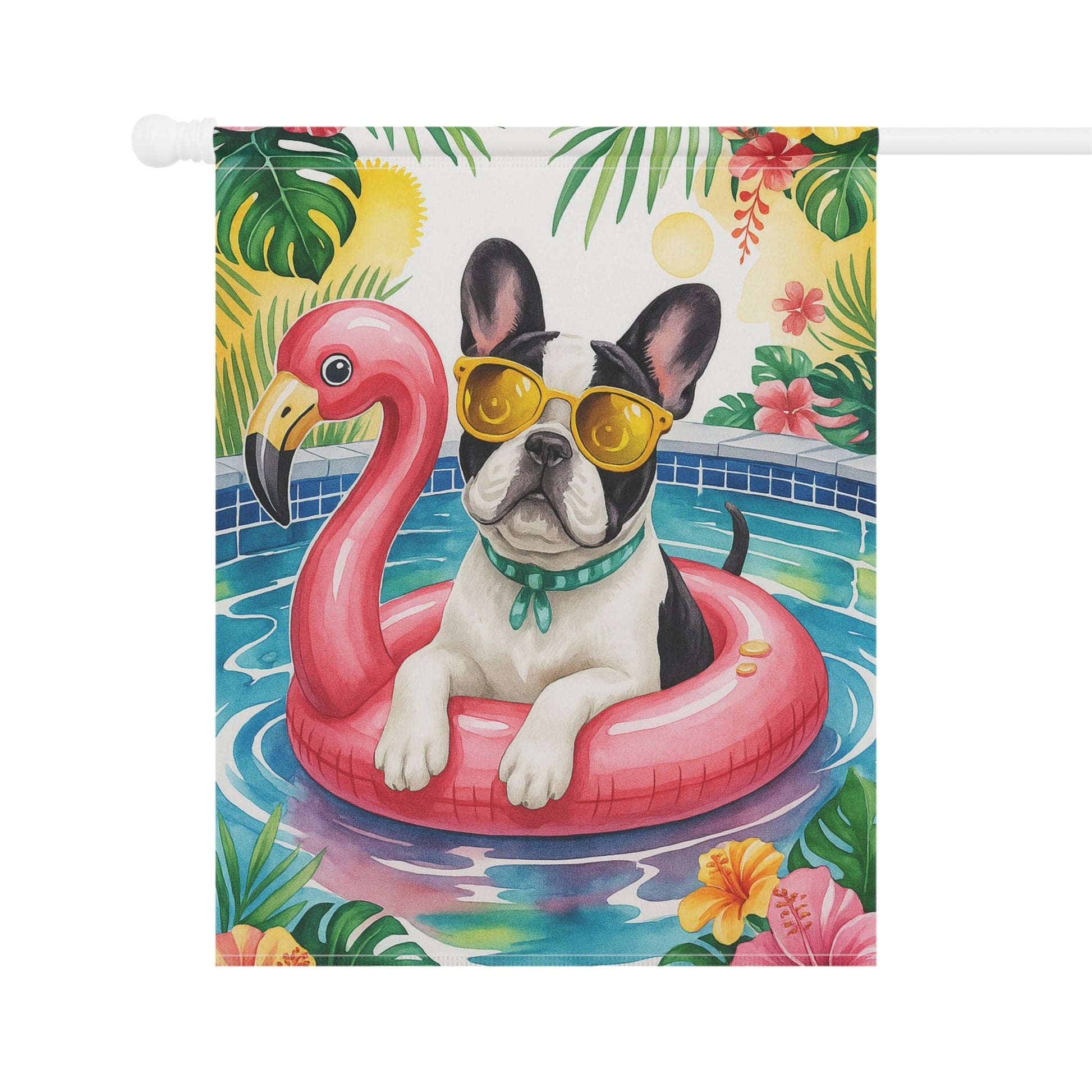 Piebald French Bulldog Pool Garden Flag