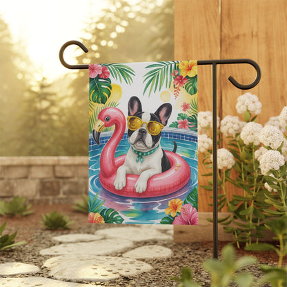Piebald French Bulldog Pool Garden Flag