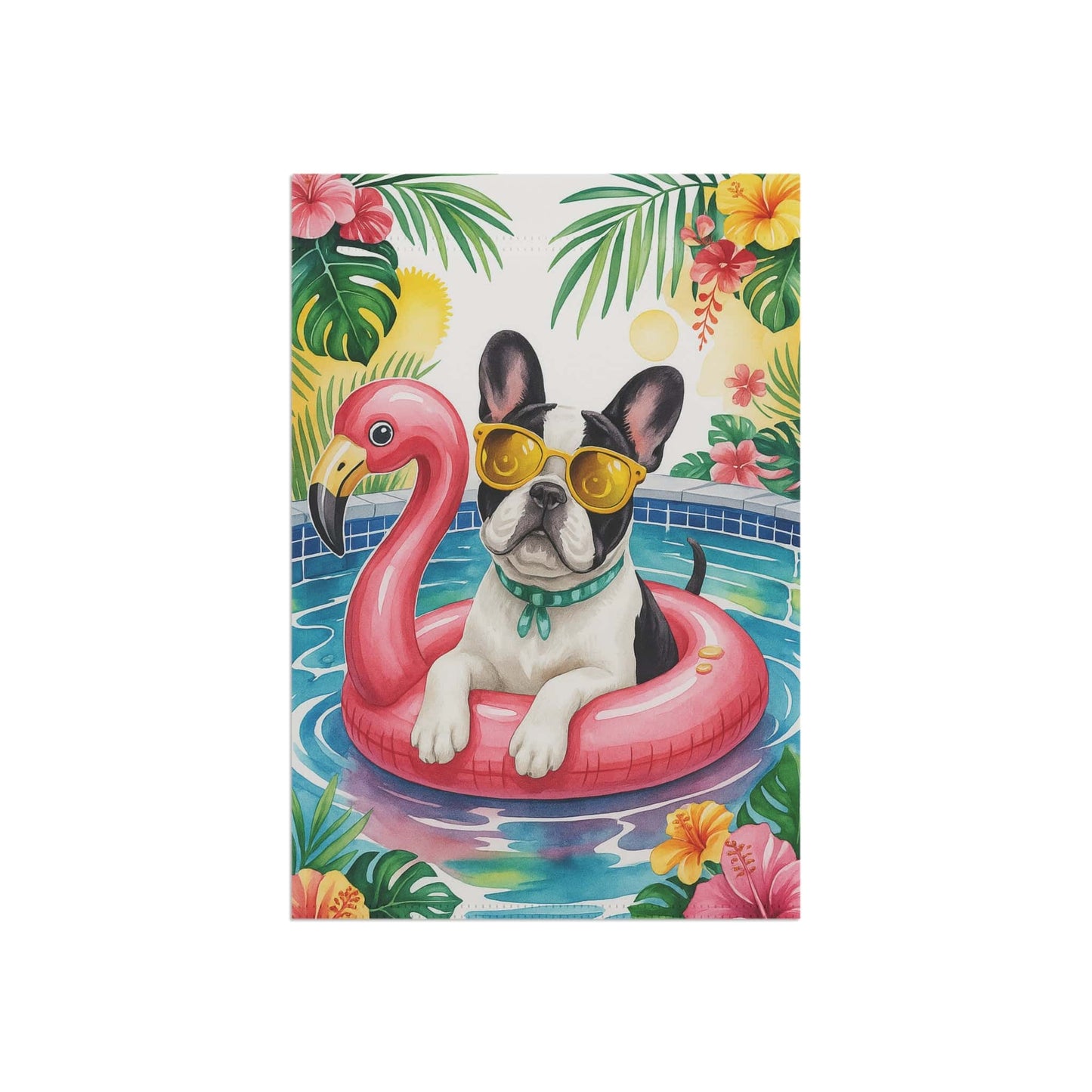 Piebald French Bulldog Pool Garden Flag