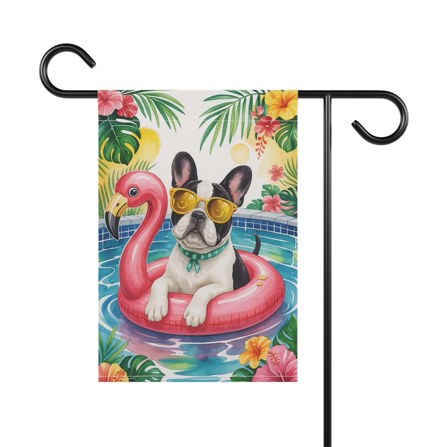 Piebald French Bulldog Pool Garden Flag