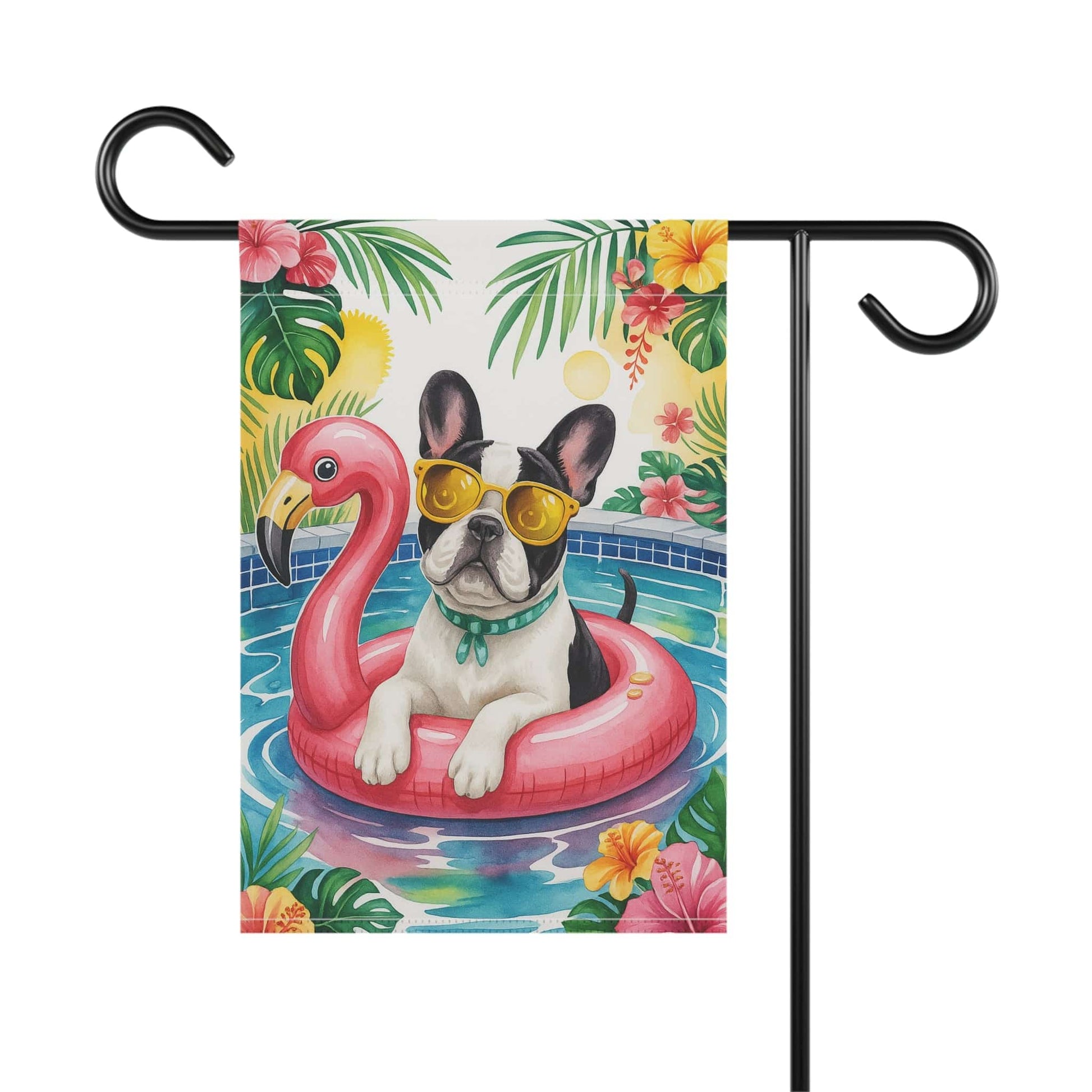 Piebald French Bulldog Pool Garden Flag