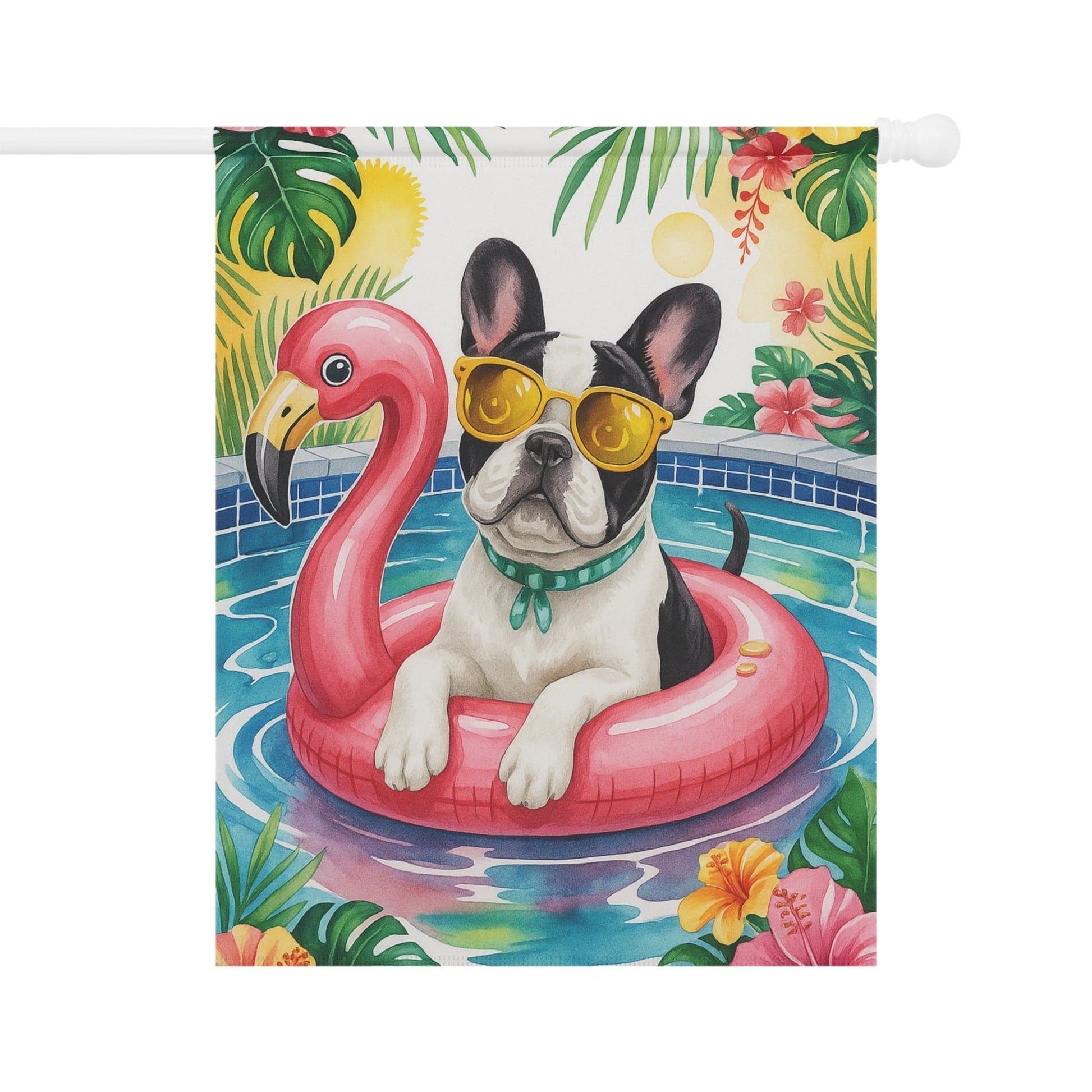 Piebald French Bulldog Pool Garden Flag