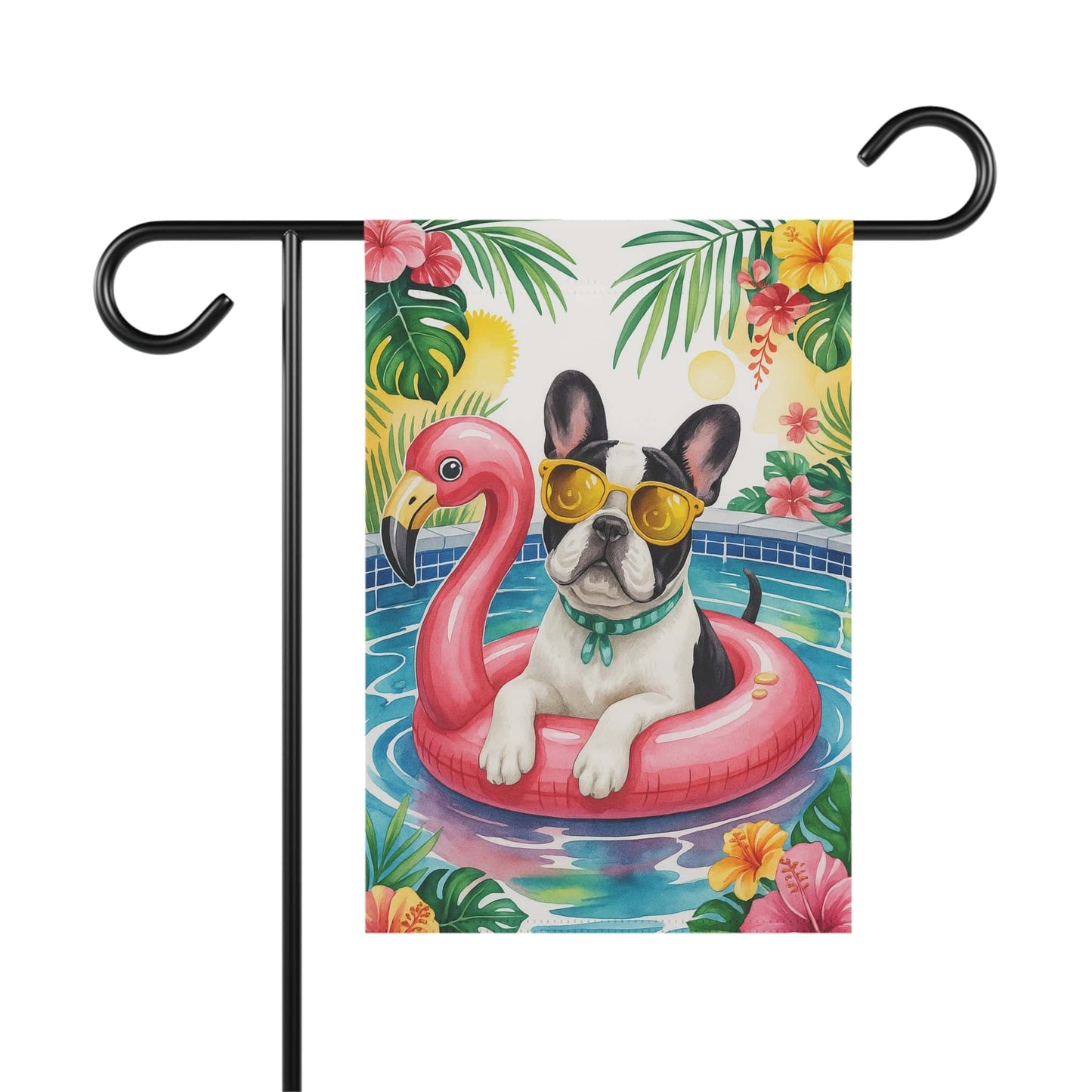 Piebald French Bulldog Pool Garden Flag