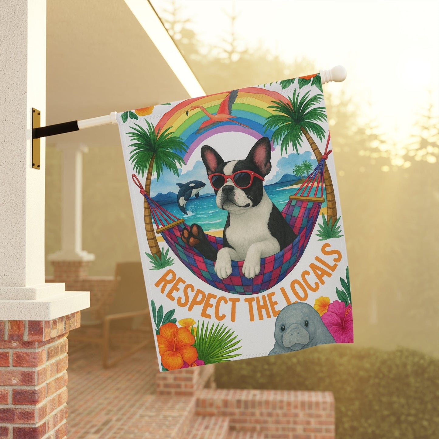 Piebald French Bulldog Protect Locals Garden Flag