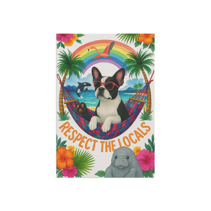 Piebald French Bulldog Protect Locals Garden Flag