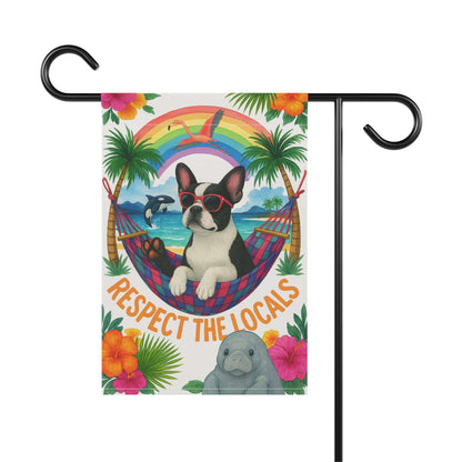Piebald French Bulldog Protect Locals Garden Flag