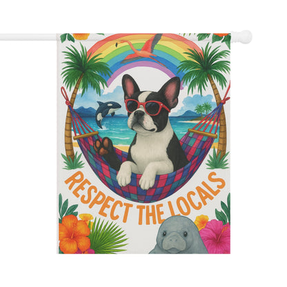 Piebald French Bulldog Protect Locals Garden Flag