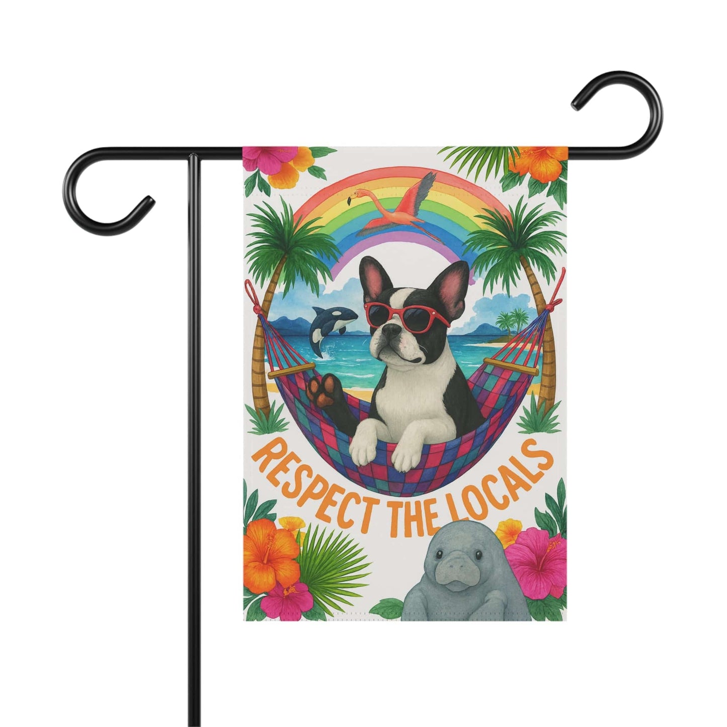 Piebald French Bulldog Protect Locals Garden Flag