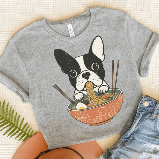 Printify T-Shirt Athletic Heather / S Piebald French Bulldog Ramen TShirt