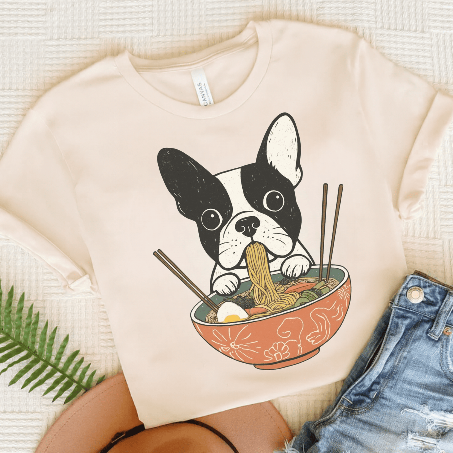 Printify T-Shirt Natural / S Piebald French Bulldog Ramen TShirt