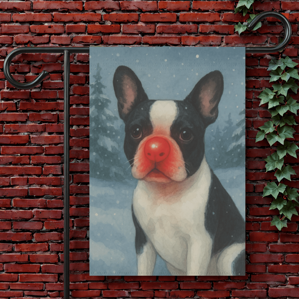 Piebald French Bulldog Reindeer Garden Flag 12'' × 18''