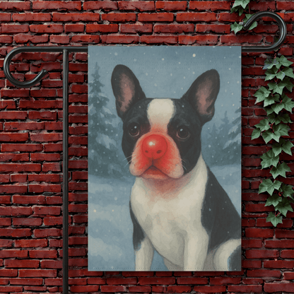 Piebald French Bulldog Reindeer Garden Flag 12'' × 18''