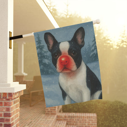 Piebald French Bulldog Reindeer Garden Flag