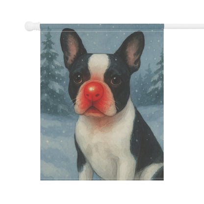 Piebald French Bulldog Reindeer Garden Flag