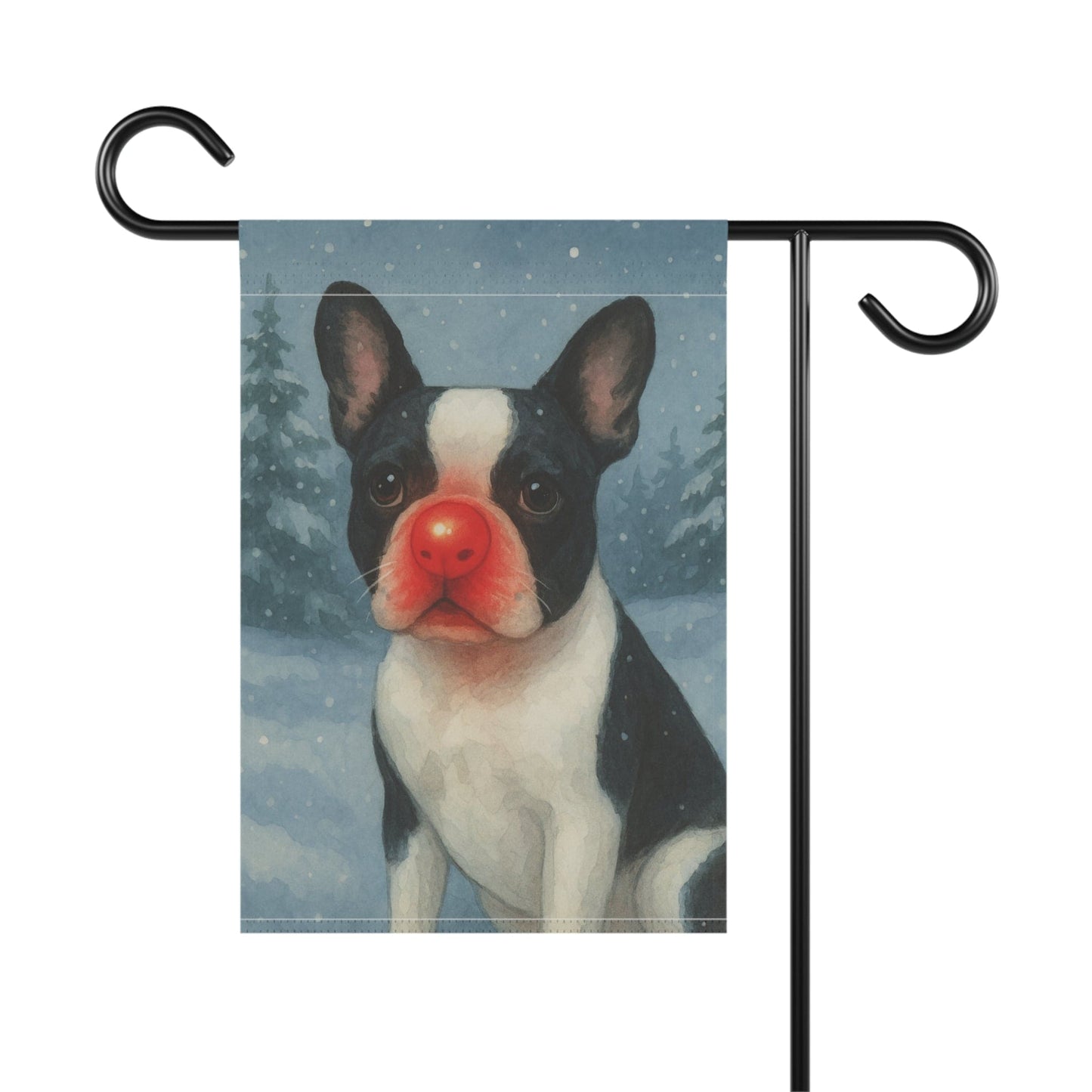 Piebald French Bulldog Reindeer Garden Flag