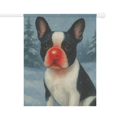 Piebald French Bulldog Reindeer Garden Flag