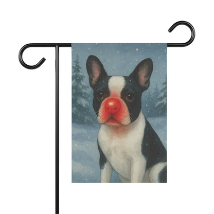 Piebald French Bulldog Reindeer Garden Flag