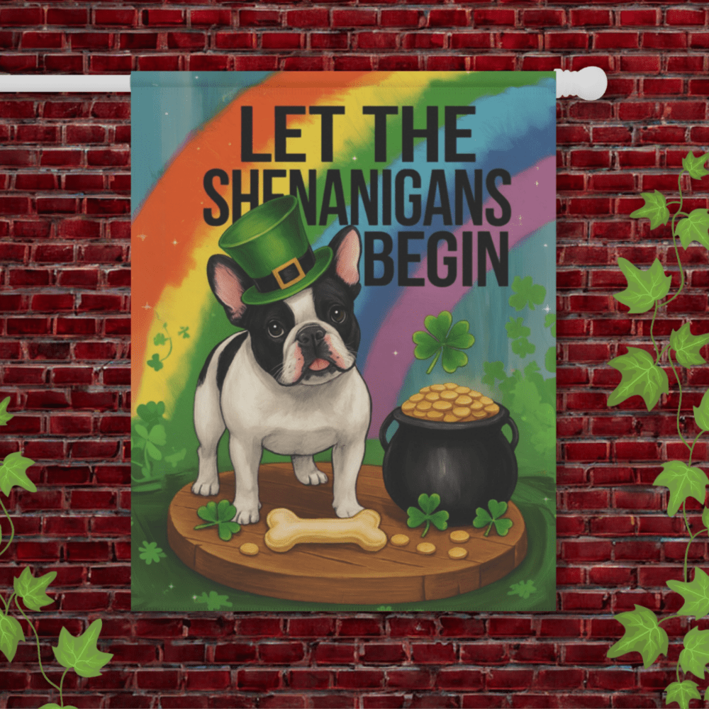 Piebald French Bulldog Saint Patricks Day Garden Flag 24.5'' × 32''