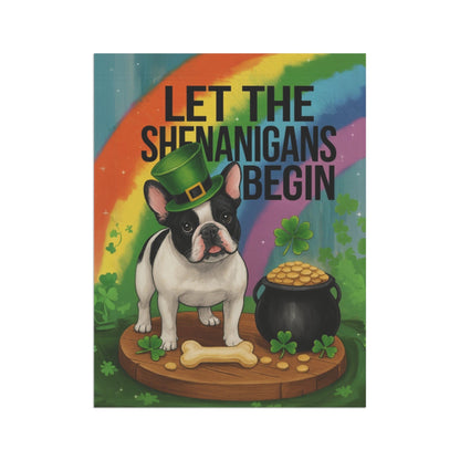 Piebald French Bulldog Saint Patricks Day Garden Flag
