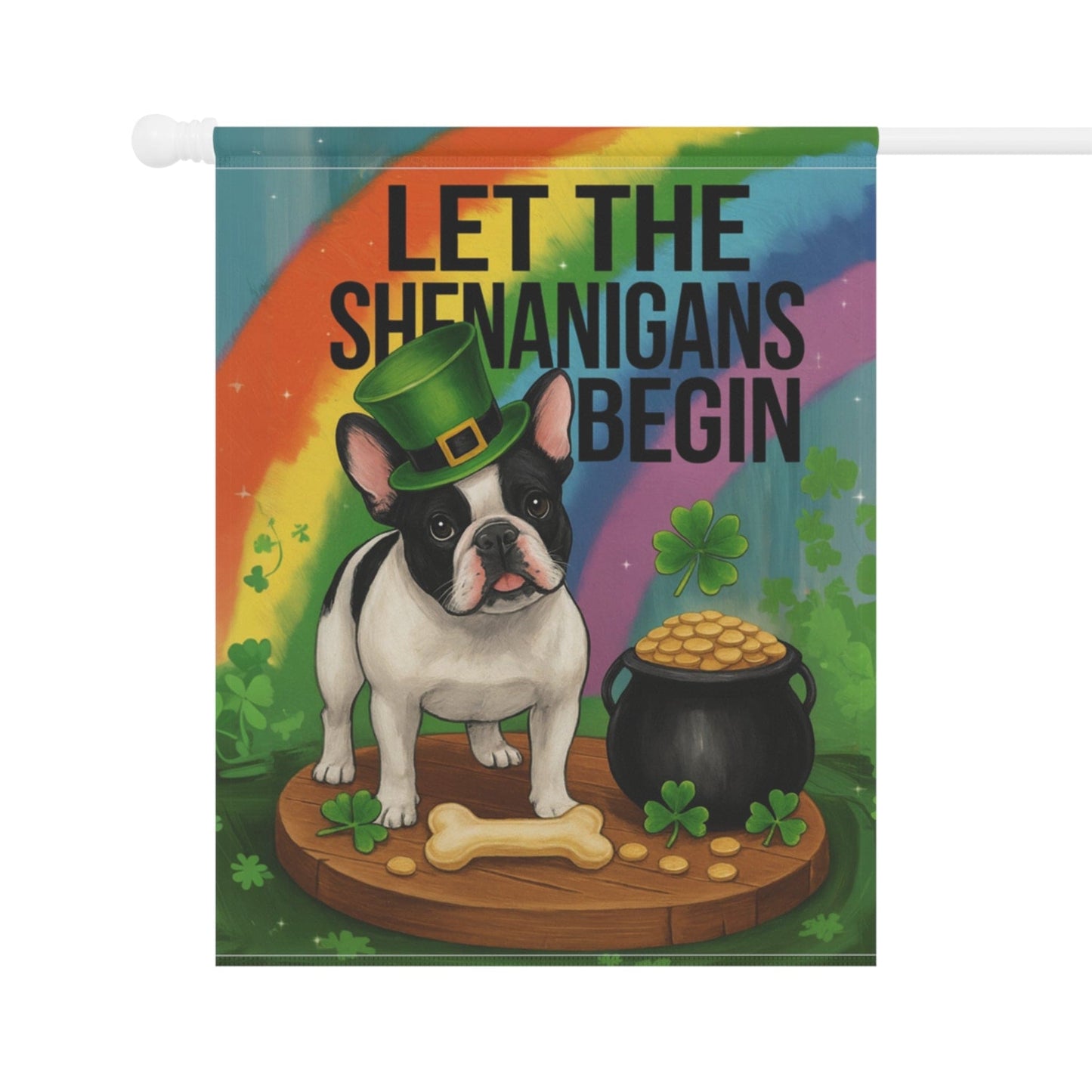 Piebald French Bulldog Saint Patricks Day Garden Flag